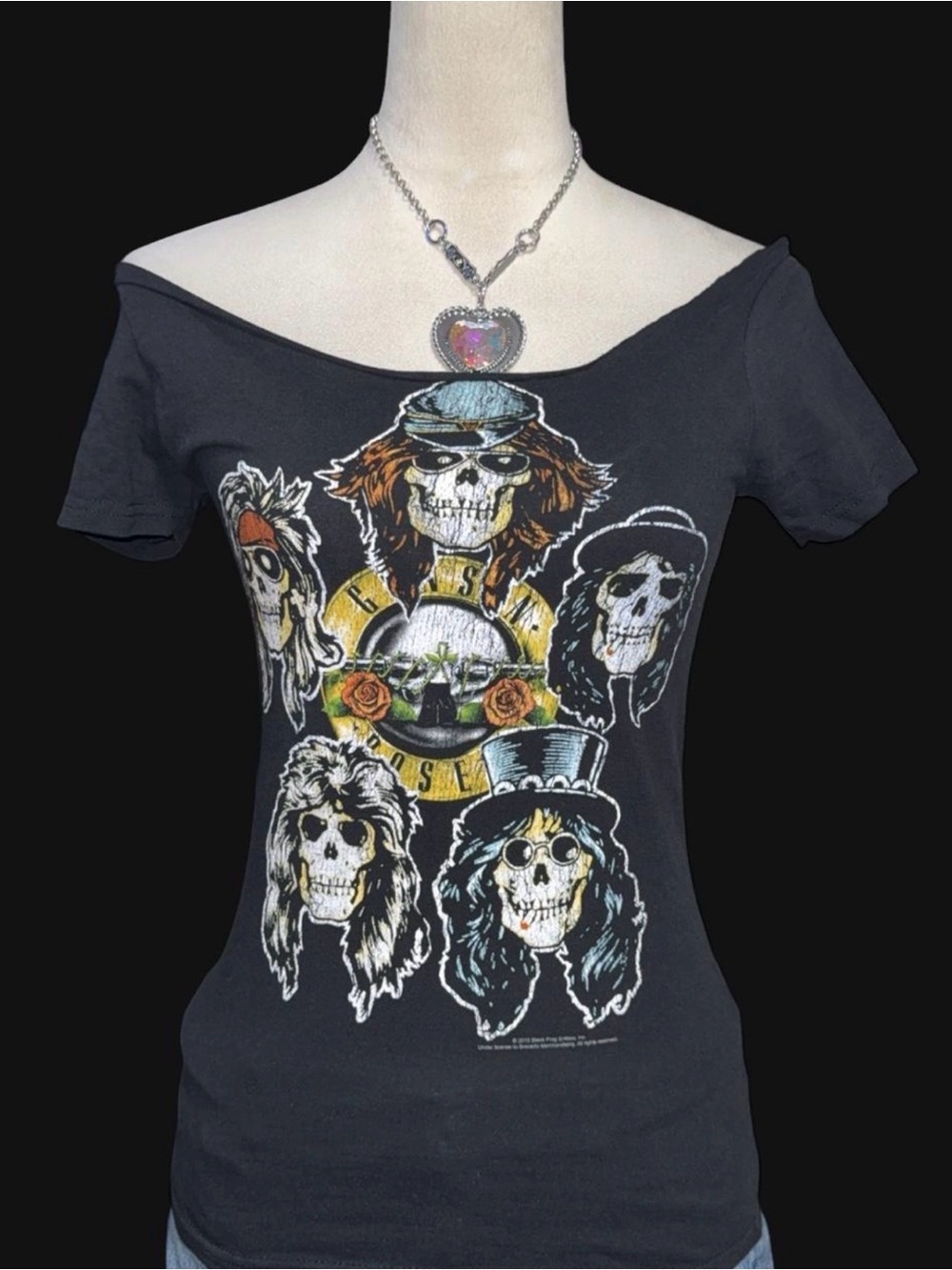 Guns N’ Roses Black Off-Shoulder Graphic Skull Band Tee